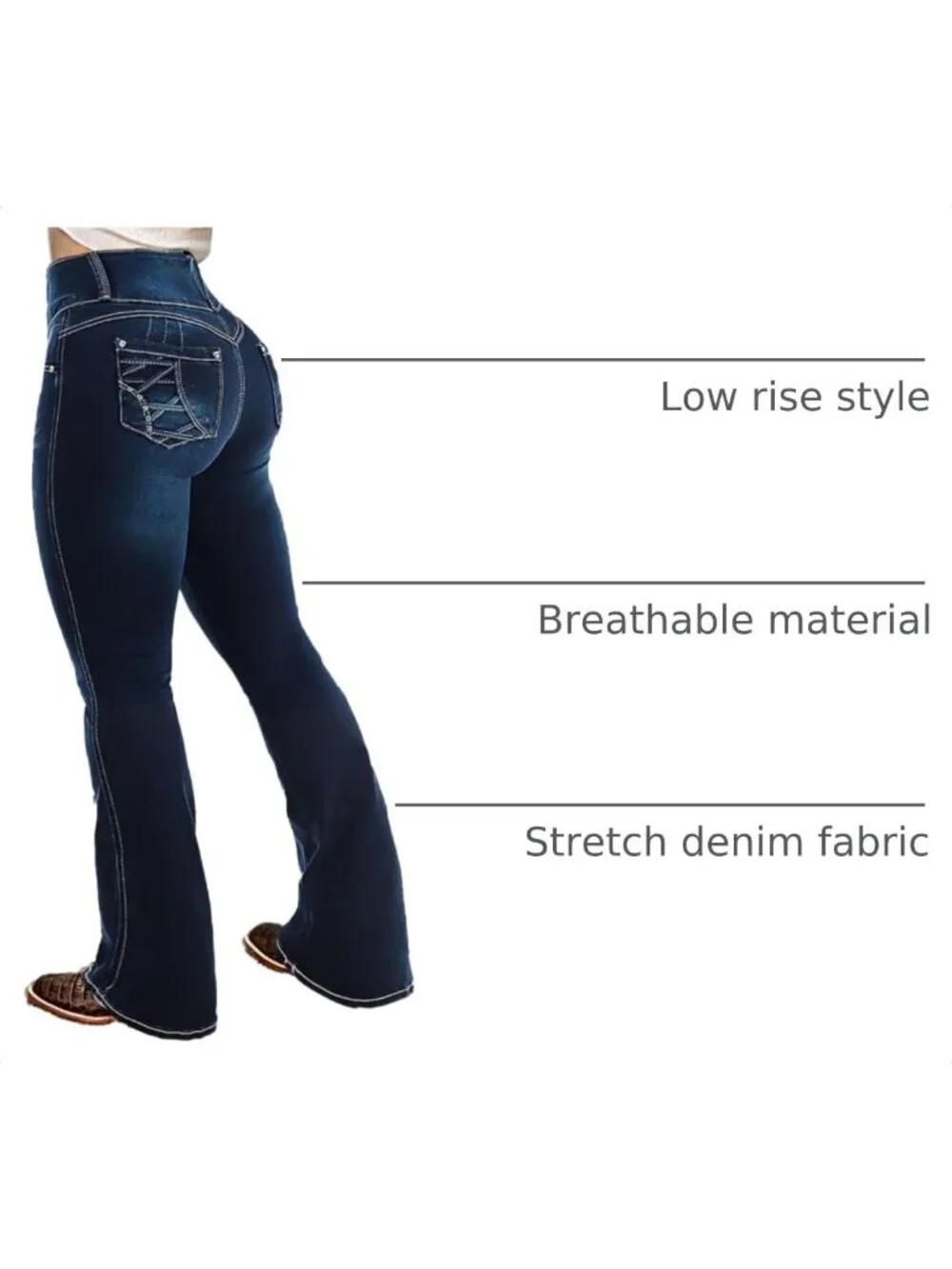 Women's Cobalt Blue Pull On Mid Rise Flare Leg Zipper Lifting Bootcut Jeans